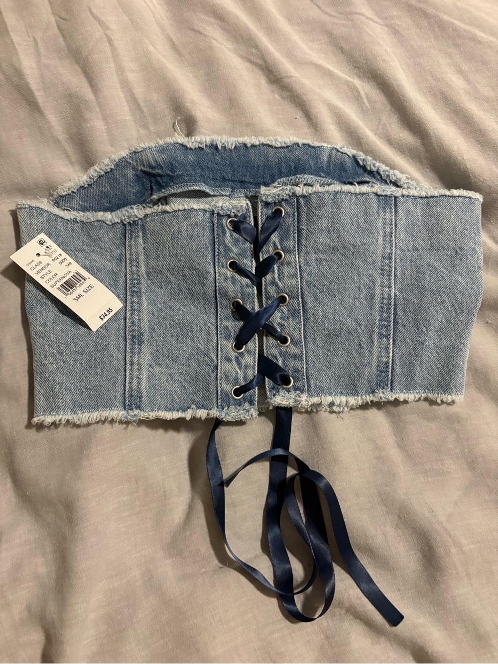 PacSun Light Blue Distressed Denim Corset Top - Picture 2 of 3